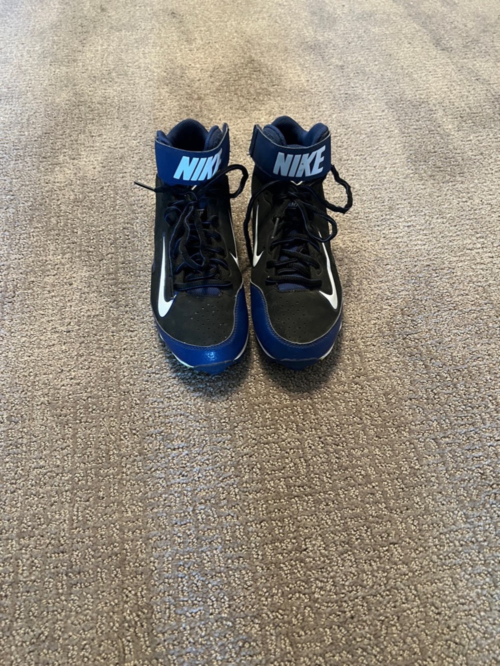 Nike Kids High-Top Sneakers Black and Blue with White Swoosh